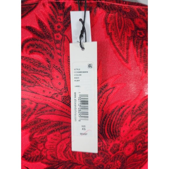 Alice + Olivia NWT Red Top Draped Neckline Sheer Ruby Blouse Extra Small XS - Picture 8 of 8